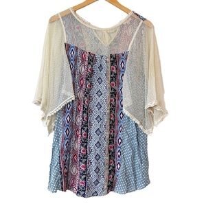 3/$25 🙌🏼 Umgee Mesh Sleeve Boho Oversized Tunic Top Medium
